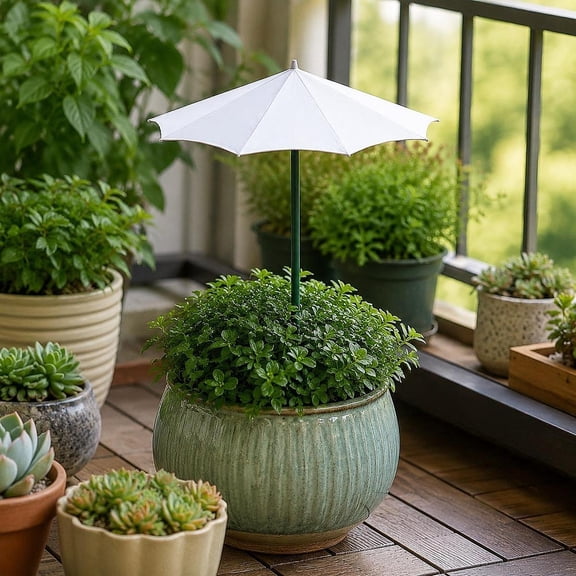Solace Adjustable Sun Protection Plant Umbrella Shade for Outdoor Bonsai Potted Flowers White