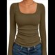 thumbnail image 3 of Camisas de Larga para Mujer, Blusas de Cuello Cuadrado, Blusas Básicas de Punto Acanalado, Conjuntos de Otoño, Ropa de Moda Color Matcha M, 3 of 8