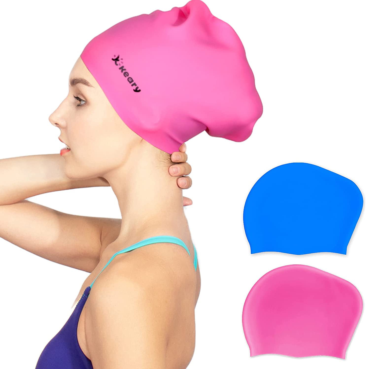 Lot of 2 Durable Stylish Sporty Silicone Flexible Swimming Swim Cap Hat Swimwear 