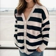thumbnail image 2 of GigrtiJin Womens Striped V Neck Sweater Long Sleeves Casual Loose Button down Cardigan Sweaters Coats with Pockets, 2 of 5