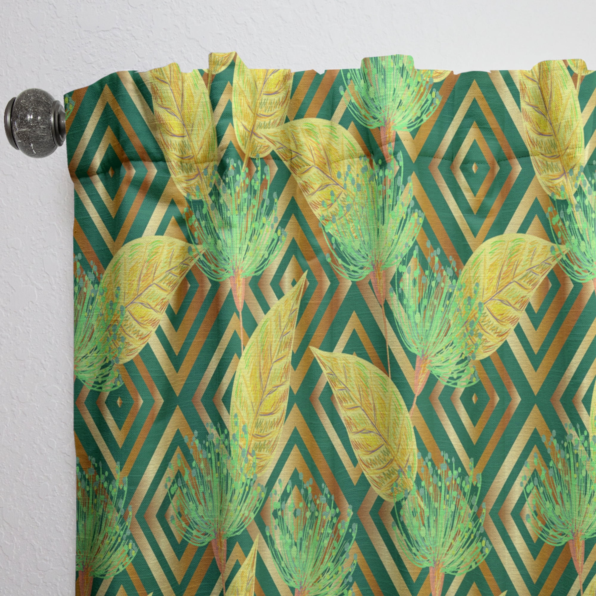 Designart 'Gold Luxury Tropical Pattern II' Mid-Century Modern Curtain Panel