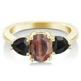thumbnail image 2 of Gem Stone King 1.97 Ct Oval Red Tiger Eye Black Onyx 18K Yellow Gold Plated Silver Ring (Size 5), 2 of 4