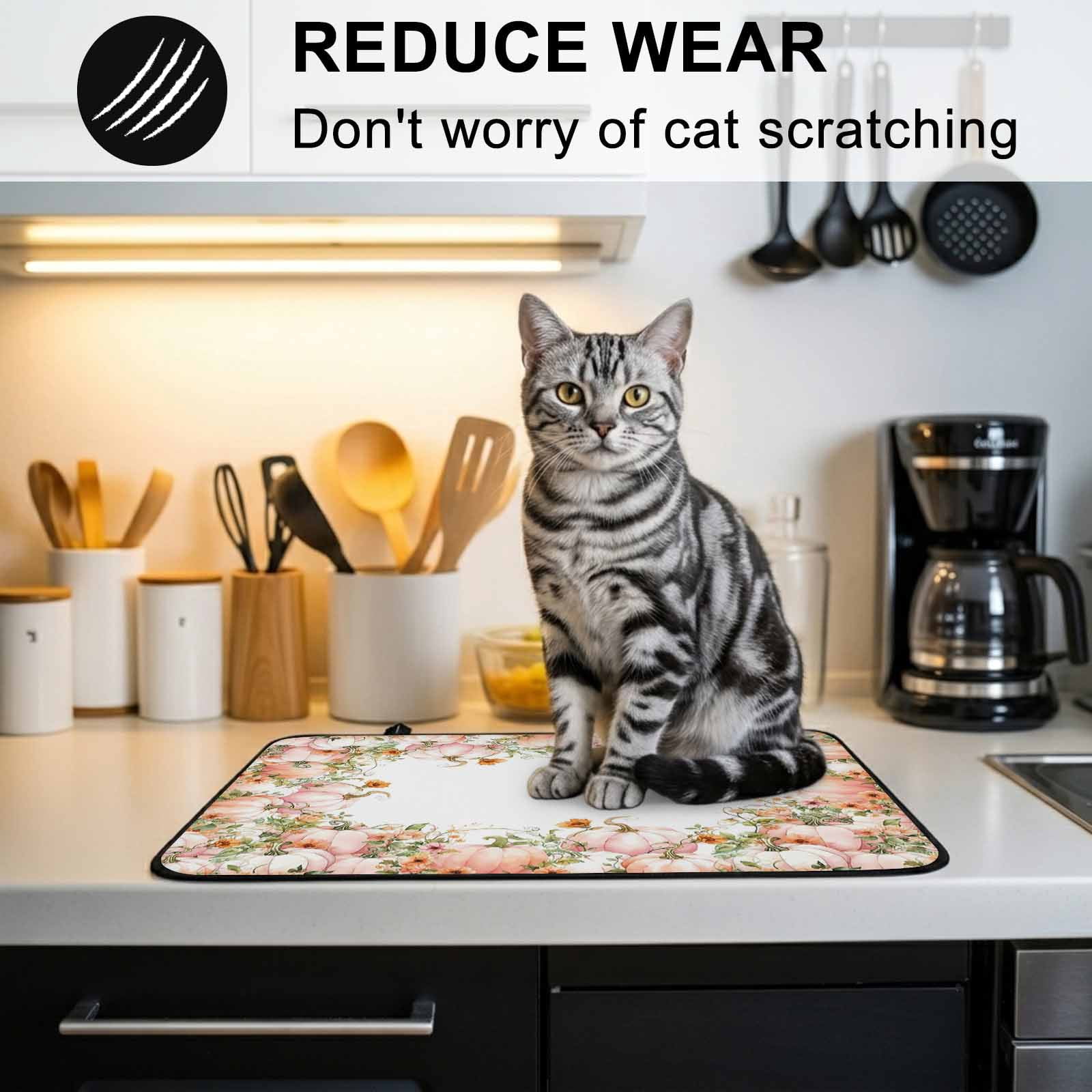 Thanksgiving Fall Stove Top Cover for Electric Stove, Heat-proof & Non Slip Glass Top Stove Cover Protector, Pink Orange Ombre Pumpkin Floral Botanical Kitchen Flat Cooktop Rubber Mat 24x21 Inches
