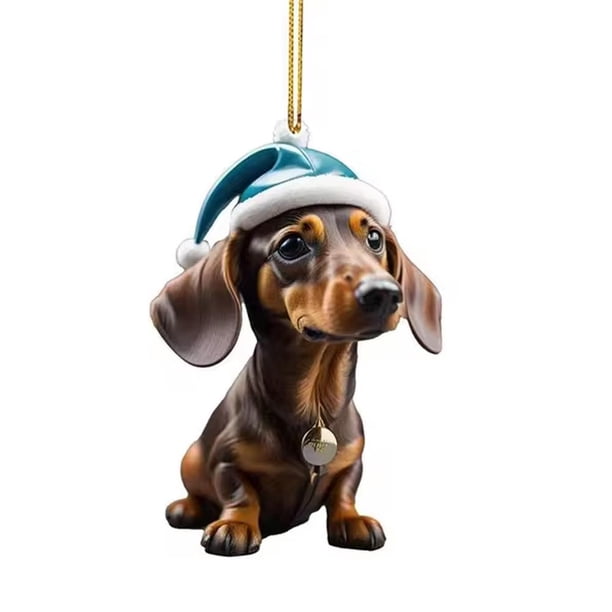 TQEHS Adorno de árbol de Navidad de acrílico con forma de perro salchicha para decoración festiva del hogar ~ X1I2