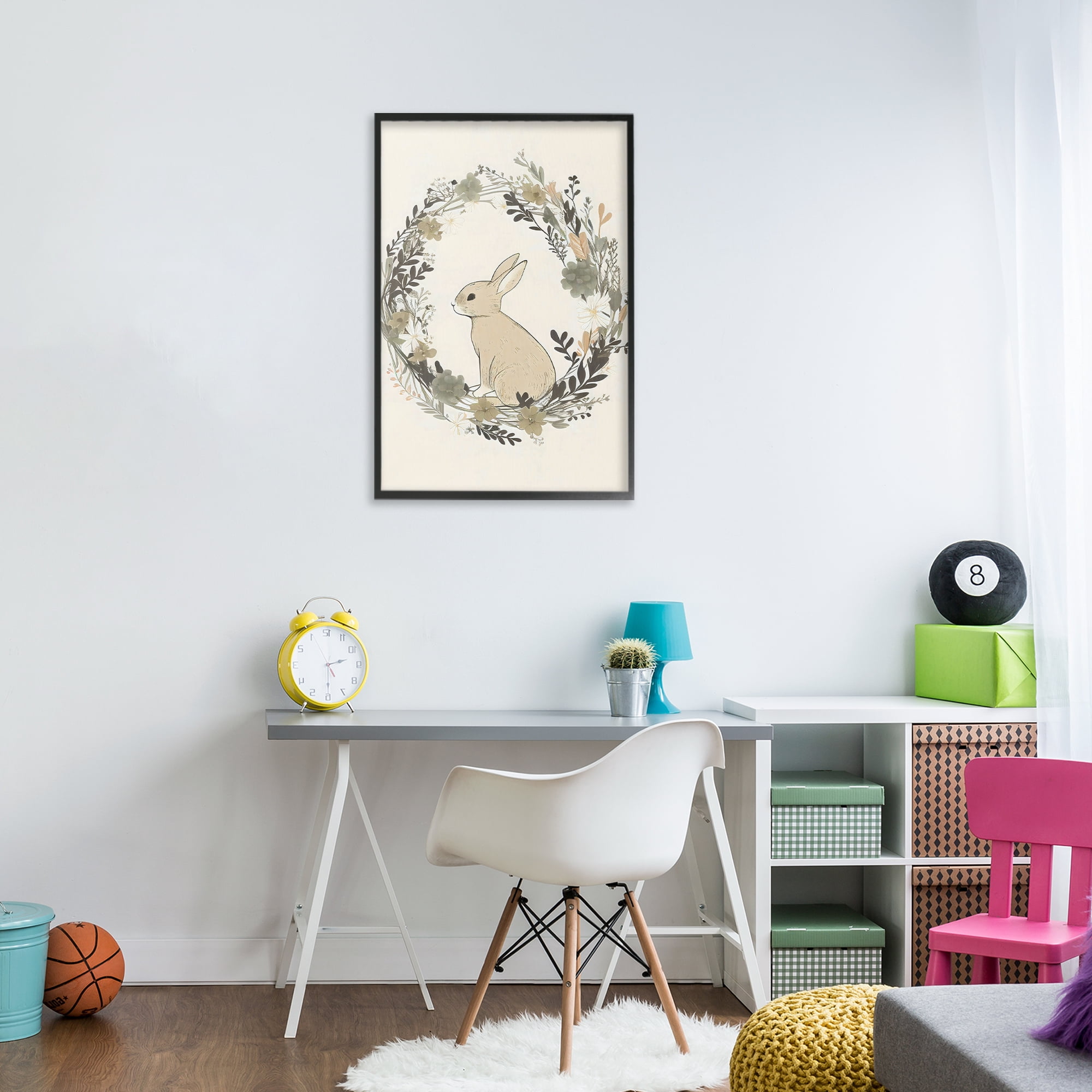 Stupell Industries Pastoral Bunny Wreath Black Framed Giclee Art, design by Creative Studio