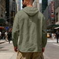 thumbnail image 4 of Dresfit Linen Shirts Men Drawstring Henley Shirts Spring Summer Lightweight Hawaiian T Shirt with Hood Button Down Big and Tall Oversized Breathable Fashion Army Green XL, 4 of 4