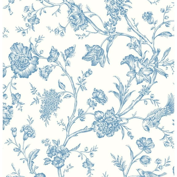 NextWall Carolina Blue Jasmine Chinoiserie Peel and Stick Wallpaper