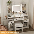 thumbnail image 2 of VEANERWOOD White Vanity Desk Set with Mirror, Makeup Desk with Charging Station & Visible Cabinet Cushioned Stool for Bedroom, 2 of 8