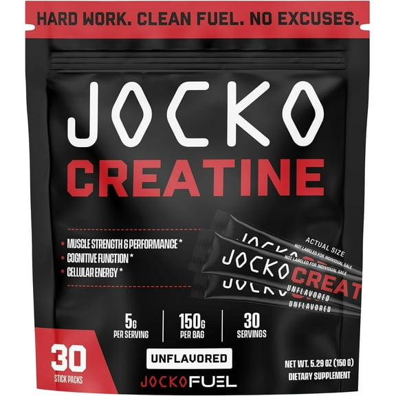 Jocko Fuel Creatine Stick Packs - Creatine Monohydrate Powder Travel Packs for Men & Women, 30 Servings (Unflavored)
