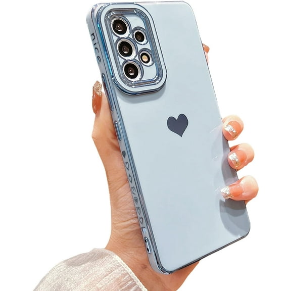 Compatible with Samsung Galaxy A53 5g 6.5” Phone Case Luxury Electroplated Cute Side Love Hearts Pattren Cover for Women Camera Lens Protection Soft Silicone Shockproof Bumper (Blue)