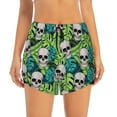 thumbnail image 2 of Pofeuu Skull and Palm Leaves Print Women's Athletic Shorts Running Workout Shorts Tummy Control Quick Dry Gym Shorts with Pockets Double layer sports shorts-Large, 2 of 7