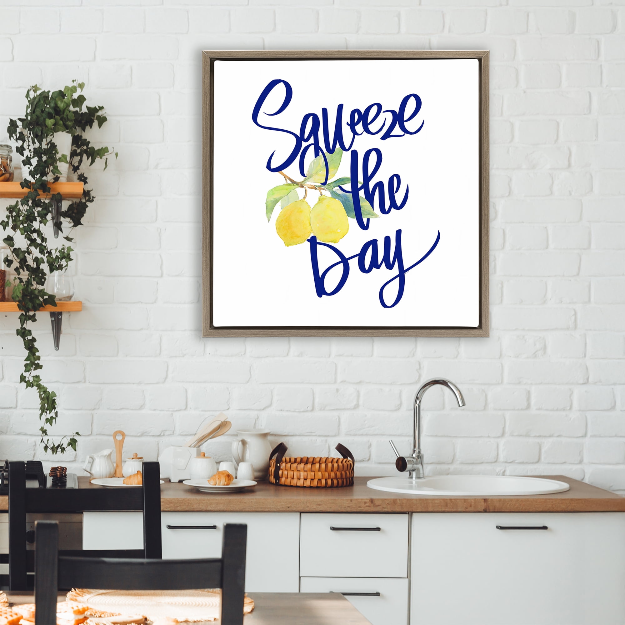 Stupell Industries Cursive Squeeze The Day Brown Framed Floater Canvas Wall Art, design by Lanie Loreth