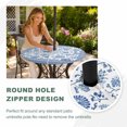thumbnail image 4 of Round Outdoor Tablecloth with Umbrella Hole and Zipper, Blue Floral Tablecloth with Elastic Waterproof, Vintage Flowers Botanical Farmhouse Greek Key Patio Table Covers for 36" - 44" Pool Tables, 4 of 9