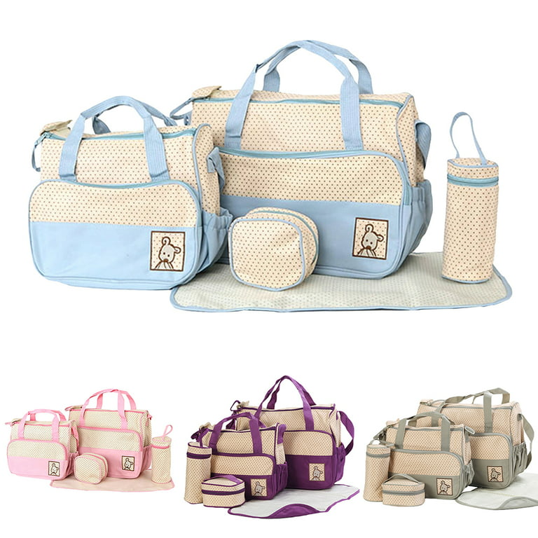 SPRING PARK 5Pcs/Set Small Diaper Bag Backpack Baby Bag Tote Bag for Mom  and Dad, Waterproof Maternity Nappy Bag and Shoulder Bag Baby Stuff