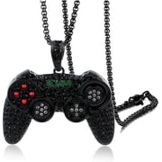 Fun Crystal Game Controller Pendant Necklace for Men - Punk Hip Hop Style Friendship Necklace - Unique Christmas Birthday Gifts for Son Grandson