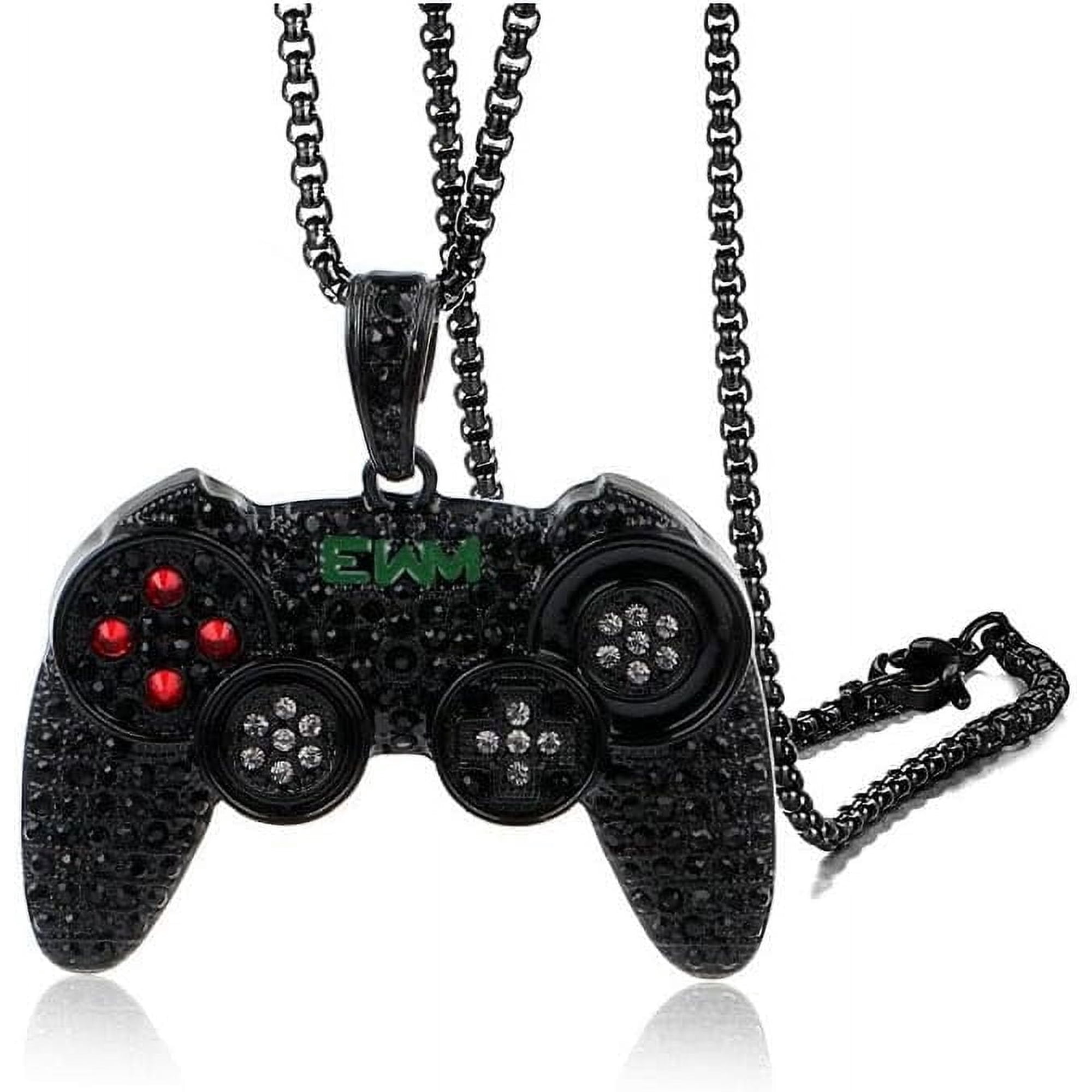 Fun Crystal Game Controller Pendant Necklace for Men - Punk Hip Hop Style Friendship Necklace - Unique Christmas Birthday Gifts for Son Grandson