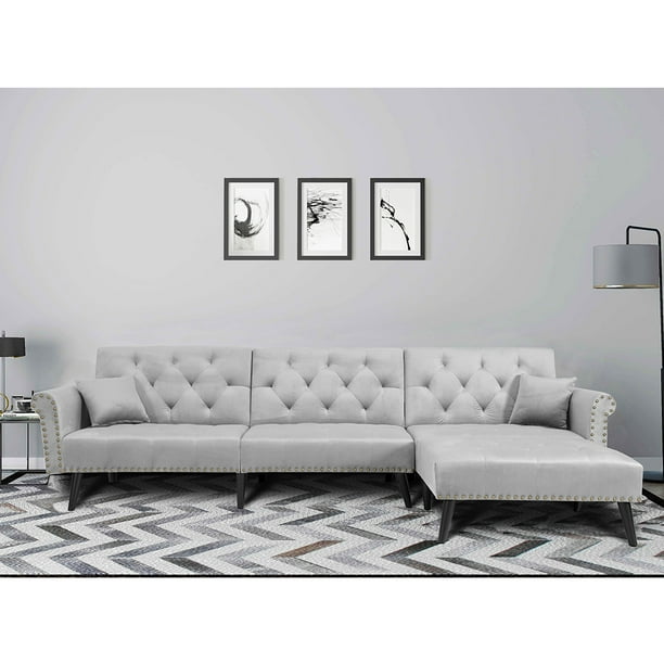 Couches uhomepro Mid Century Couches and Sofas, Modern Reversible Sectional Sofa  Couch with Solid Wood Legs, Metal Nails Armrests Microfiber Fabric Bedroom  Furniture Couch for Living Room, Gray, Q10943 - Walmart.com
