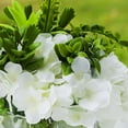 thumbnail image 2 of Enova Home Artificial Flowers Silk Cream Hydrangea Mixed Greenery Fake Flowers Arrangement in Cube Glass Vase with Faux Water for Home Office Garden Decoration, 2 of 4