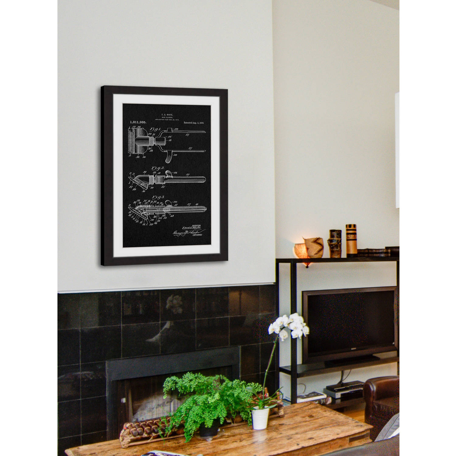 "Hair Clipper 1919 Black Paper" Framed Painting Print
