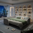 thumbnail image 3 of 85.1" L-Shaped Sofa Couch with Pull-Out Bed,Oversize Convertible Sleeper Sofa with side Pocket & USB Port,Teddy Upholstered Sectional Couches, for Living Room, Apartment, Office,Light Grey No9777, 3 of 9