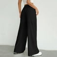 thumbnail image 6 of Hauaitttt Women Drawstring Waist Wide Leg Pants High Waisted Wide Leg Pants Fashion Drawstring Elastic Trousers Comfy Straight Leg Long Pants with Pockets Sweatpants Women Athletic Maternity Women, 6 of 8