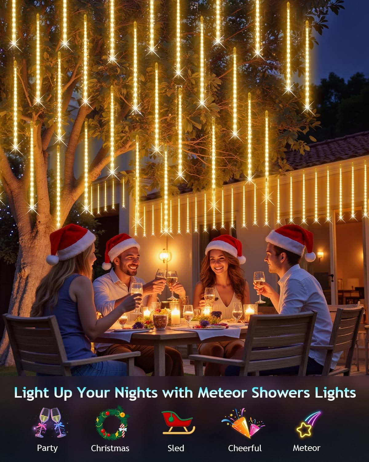DONGPAI Meteor Shower Lights Outdoor, 11.8 Inch 8 Tube Icicle Lights, Waterproof Meteor Christmas Lights Outdoor, Hanging Falling Rain Lights for Xmas Tree Outside Holiday Decoration