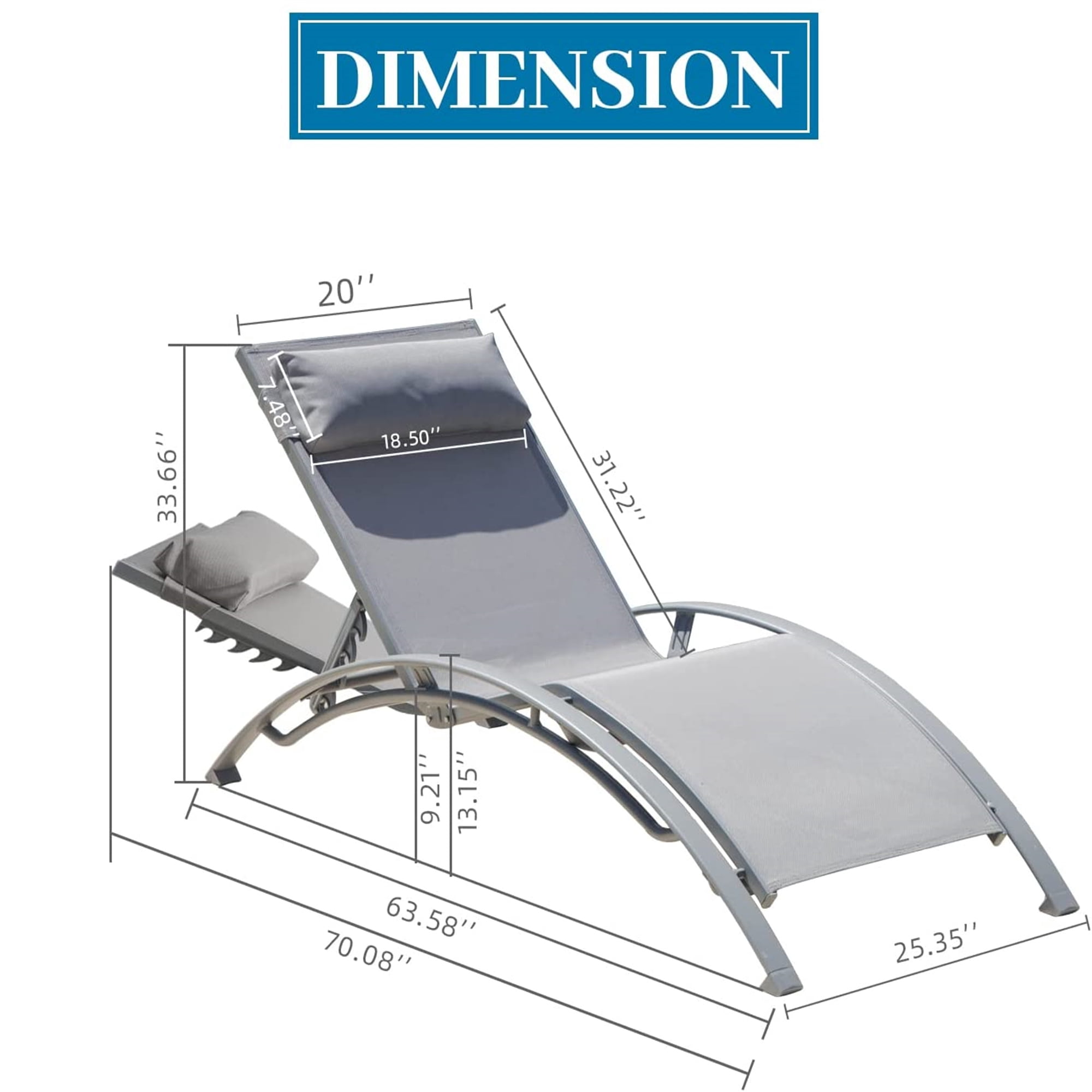 Outdoor Chaise Lounge, Set of 2 Patio Recliner Chairs with Adjustable Backrest and Removable Pillow for Indoor&Outdoor Beach Pool Sunbathing Lawn (Gray, 2 Lounge Chairs)