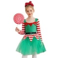 thumbnail image 2 of iEFiEL Kids Girls Christmas Elf Dress Long Sleeve Stripes Tutu Dance Dress Leotard Santa Little Helper Outfit Green 10, 2 of 7