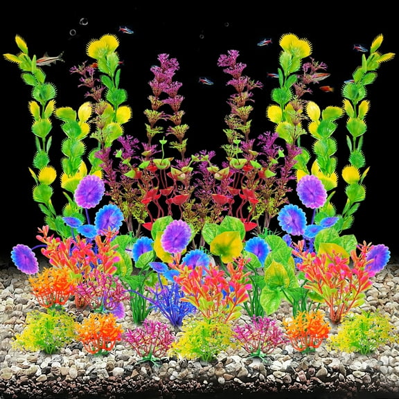 Aquaneat Artificial Aquarium Plants, Fish Tank Plants Plastic, Multiple Colors Aquarium Decor, Fish Tank Decorations, 25pcs