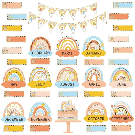 Boho Classroom Decorations Colorful birthday Rainbow Wall Bulletin Board, Multicolor