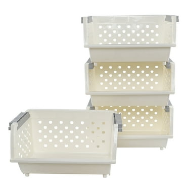 Tstorage Stackable Plastic Storage Baskets, Open Front  Storage Basket, 4 Pack