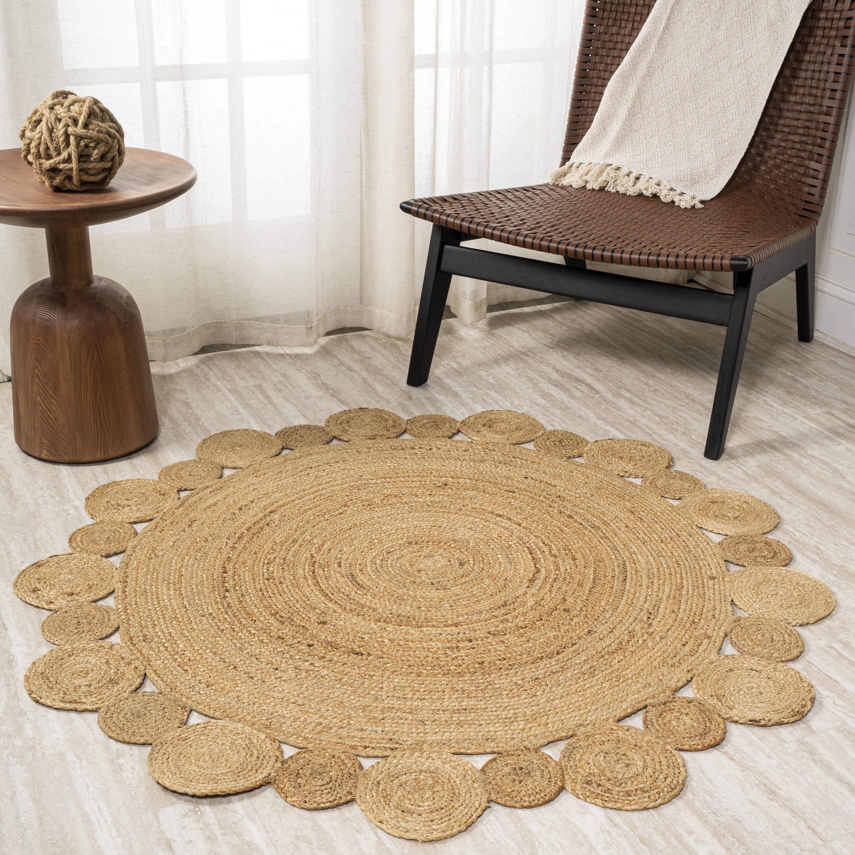 JONATHAN Y ANSA 6' Round Area Rug, Eden Jute Hippie Circle - Natural, RNF102A-6R