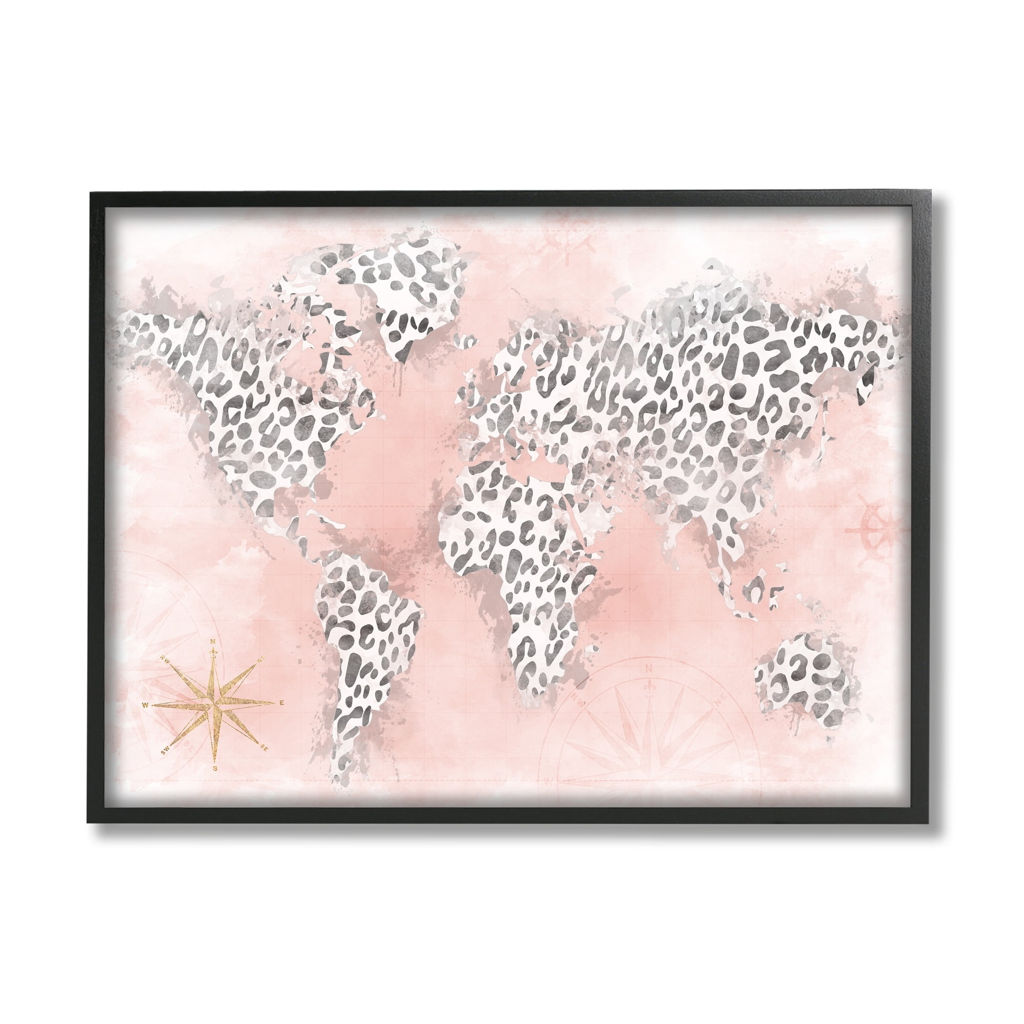 Stupell Industries Glam Cheetah Animal Pattern Continent Shapes Map Graphic Art White Framed Art Print Wall Art, Design by Natalie Carpentieri