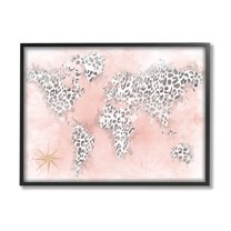 Stupell Industries Glam Cheetah Animal Pattern Continent Shapes Map Graphic Art Black Framed Art Print Wall Art, Design by Natalie Carpentieri