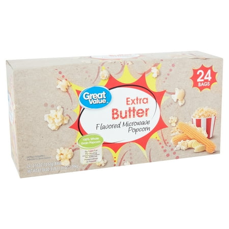 Great Value Extra Butter Flavored Microwave Popcorn, 2.55 Oz., 24