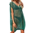 thumbnail image 6 of Franhais Women's Summer Bikini Cover-Up, Solid Color Crochet Hollow Short Sleeve V Neck Side Slit Hem Loose Dress, 6 of 9