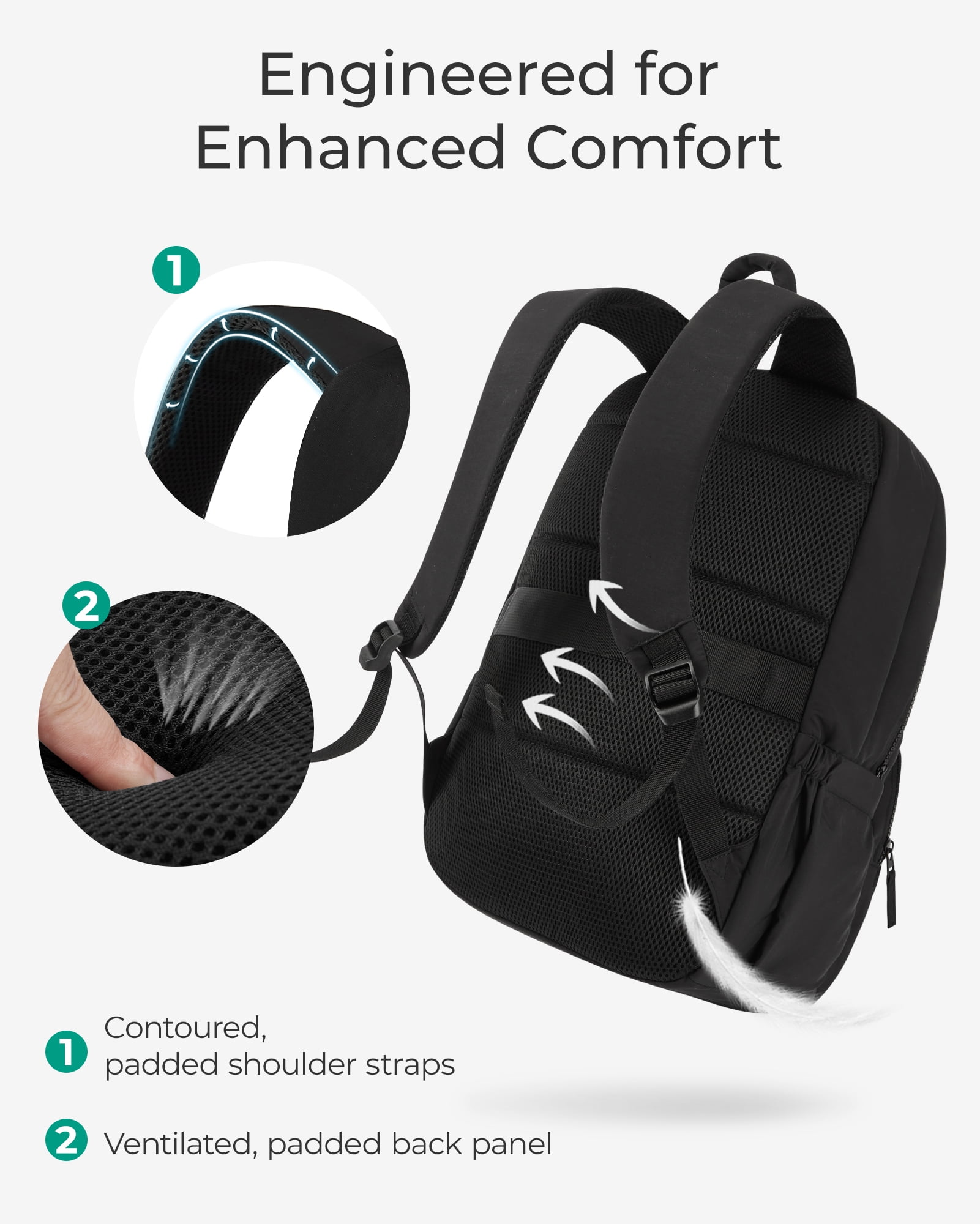 BAGSMART Lightweight Unisex Backpack, Computer Daypack for 15.6" Laptop, Water-Resistant Work Back Pack College Bookbag, Casual Commute Trip, Puffer Black