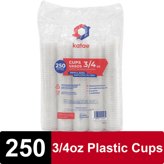 Katae Plastic Disposable Cups, Ribbed, Clear, 0.75 fl oz, 250 Count