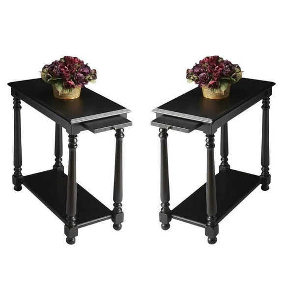 Home Square Chairside Table in Black Licorice - Set of 2