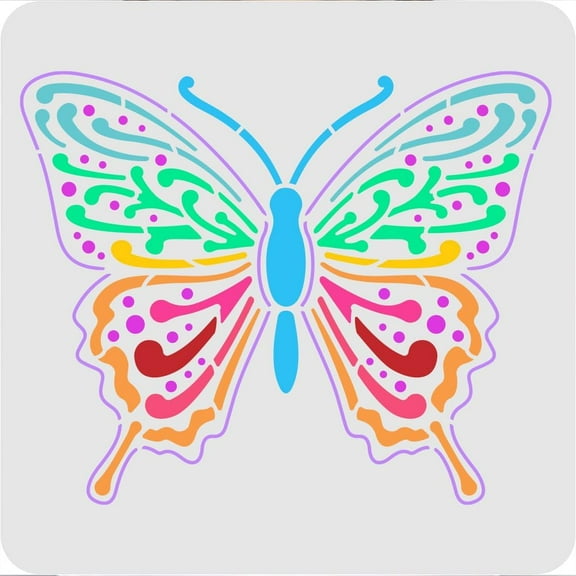 Butterfly Stencils Wall Decoration Template 11.8x11.8 inch Plastic Butterfly Drawing Painting Stencils Templates Square Reusable Stencils for Painting on Walls Furniture Crafts