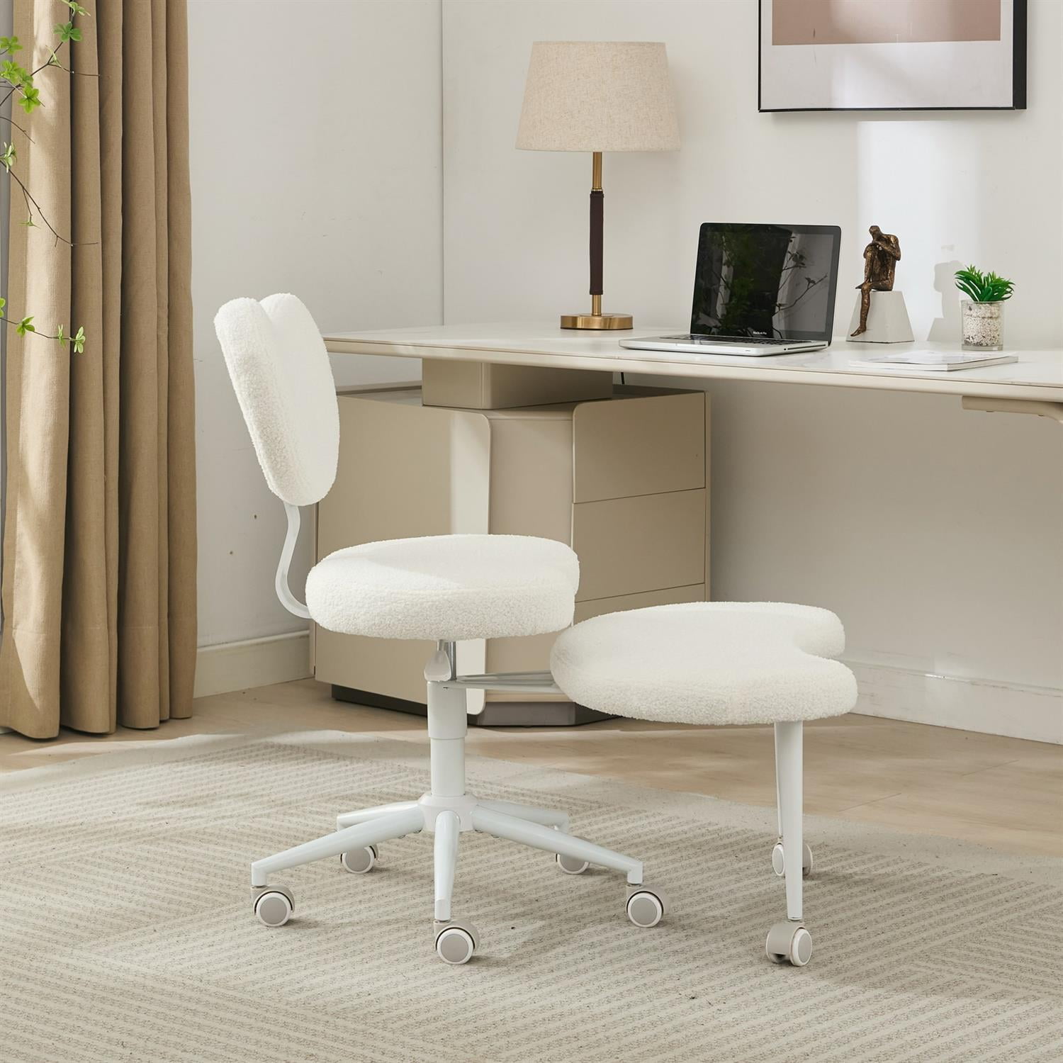 Demi Bonn 36" Desk Chair with Lumbar Support and Adjustable Stool, Meditation Chair for Home, Office, White