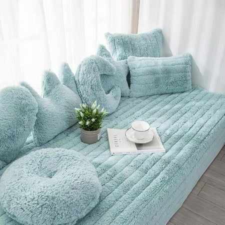 

Namzi Solid Color Plush Table Runner Faux Sheepskin Decorative Shaggy Dresser Scarf Not-Slip Desk Pad Luxury False Fur Dresser Tablecloth-Light Blue 90x160cm(35.43x62.99inch)