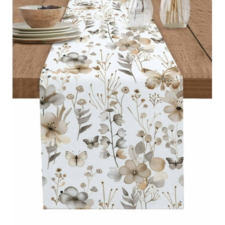 

Table Runner Dresser Scarves 36 Inch Long Watercolor Retro Blooming Floral Linen Dining Table Runners Garden Butterfly Flower Tabletop Scarf for Wedding Holiday Party Kitchen
