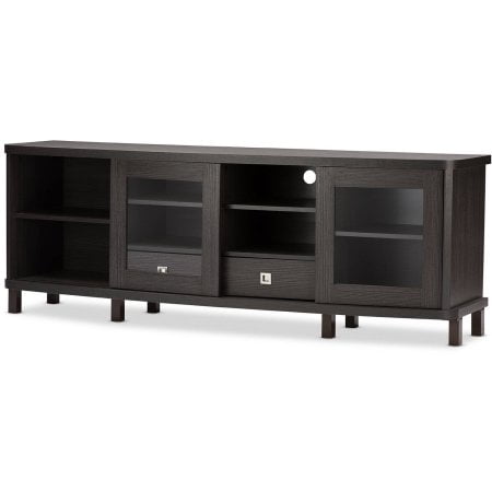 Baxton Studio Walda 70-Inch Dark Brown Wood TV Cabinet with 2 Sliding Doors and 2 Drawers (Box 1 of 2 Only)