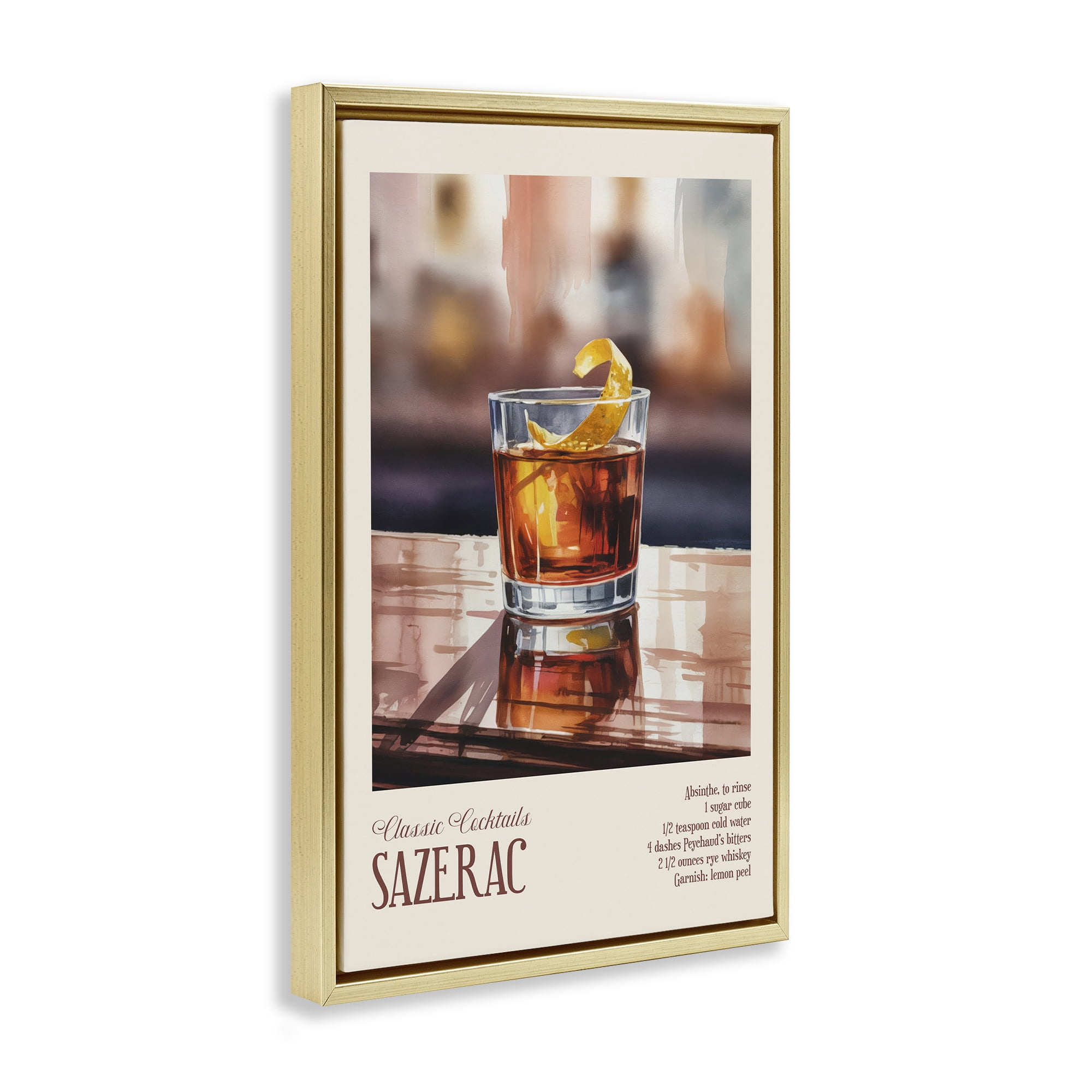 Stupell Industries Sazerac on Reflective Surface Gold Framed Floater Canvas Wall Art, design by Andreas Magnusson