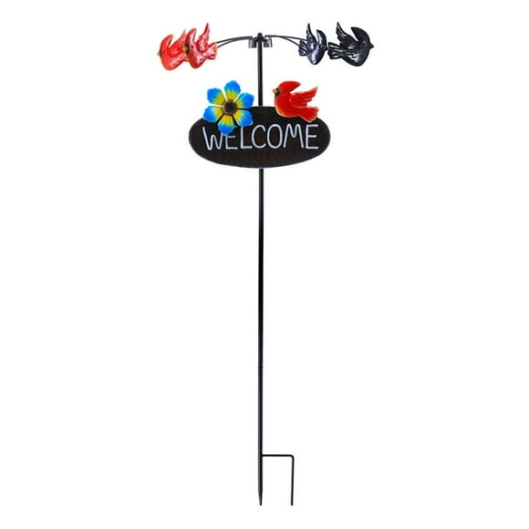 MesaSe Panneau de Bienvenue en Forme de Toupie Éolienne Ornements Moulin à Vent Décorations de Jardin Hauteur d'Environ 75 cm Fleurs et Oiseaux Multicolores Roue à Aiguilles