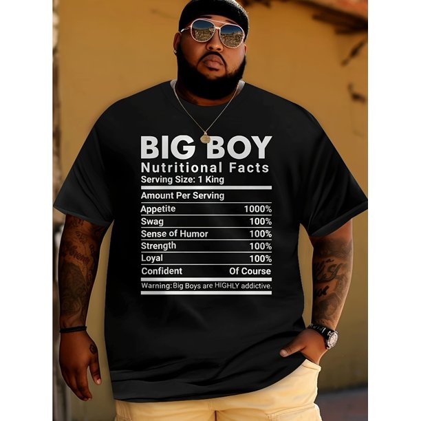 Nutrition Facts Printed T-Shirt, Casual Short-Sleeve Tee for Outdoor Wear, Oversized Men'S Clothing Top, Novelty T-Shirt for Men, Streetwear, Casual Sporty Tee, Comfy Tee