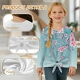 thumbnail image 6 of Xoenoiee Blue Cherry Blossom Print Crop Top for Girls Lightweight Long Sleeve Tie Front Blouse Loose Fit Y2K Tee Sheer T-Shirt for School Sport, 9-10 Year, 6 of 7
