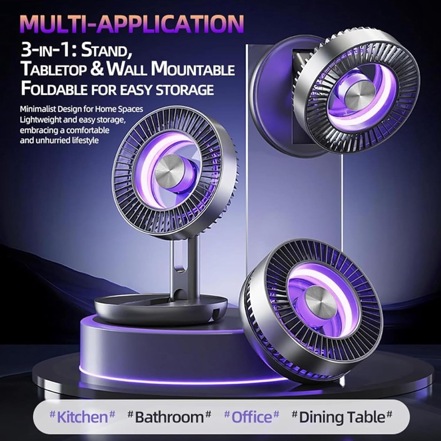 USB Desk Fan with LED Light, 3-in-1 Portable Foldable Table Fan, 5 Speeds, Rechargeable Wall-Mounted Quiet Cooling Fan for Home Office Kitchen Dorm(xxw)