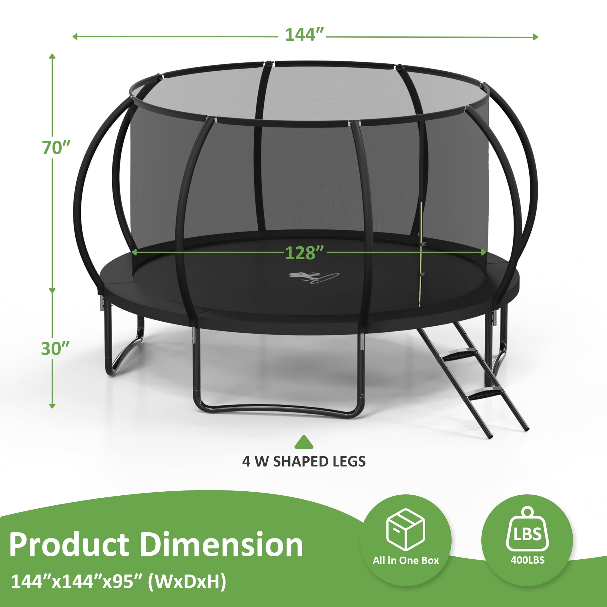 Polar Aurora 12Ft Outdoor Backyard Trampoline for Kids Adults Family Happy Time with Safety Enclosure Net, Non-Slip Ladder,Spring Pad Combo Bounce Jump Recreational Trampoline